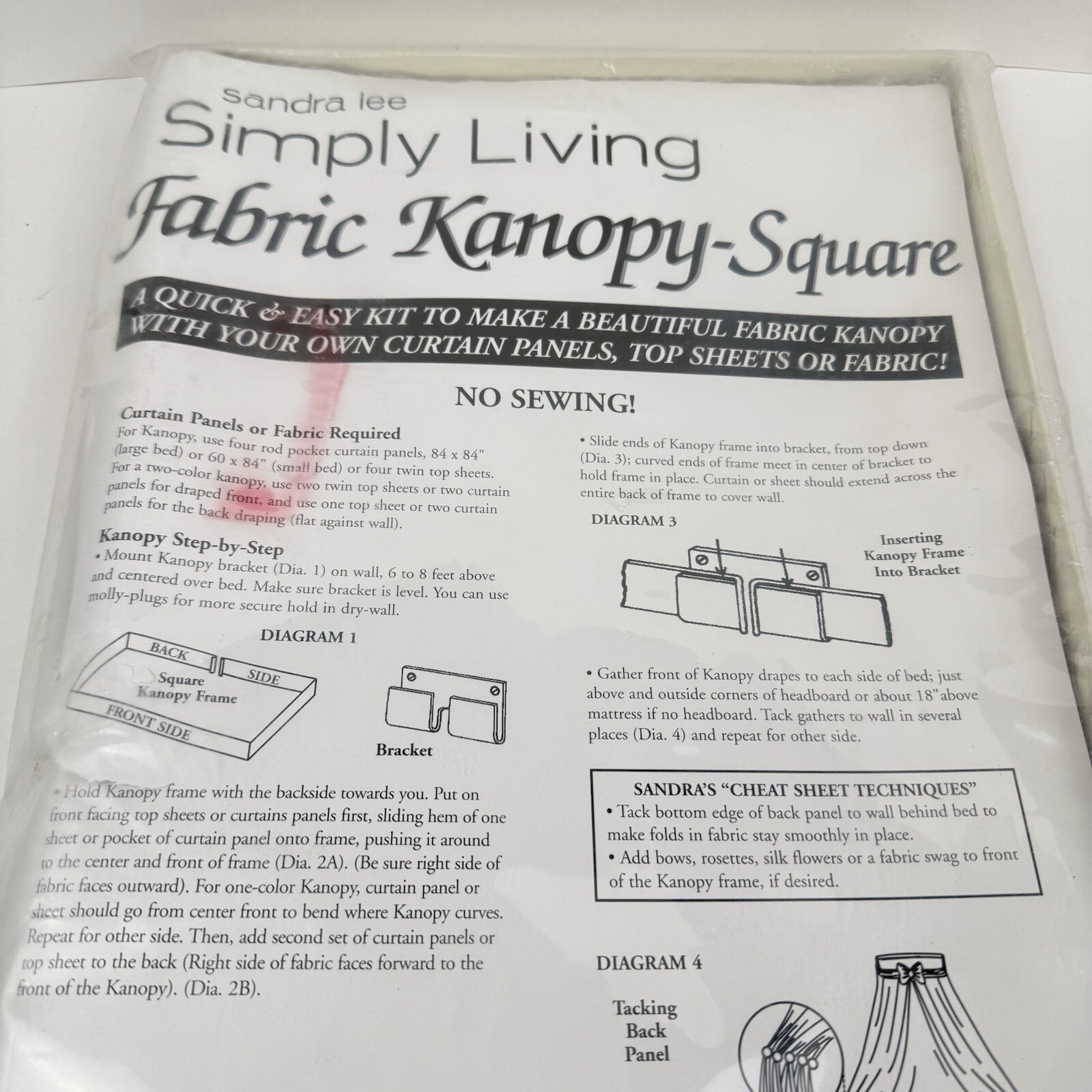 VTG Sandra Lee Simple Living Fabric Canopy Square Curtain Panel Craft No Sew Kit