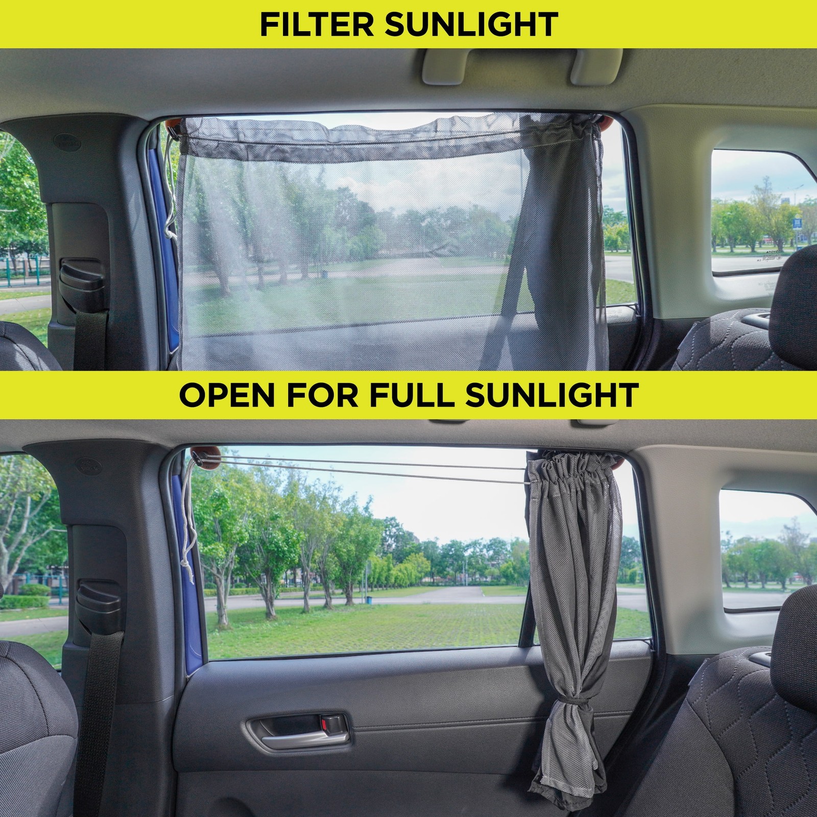 (2pack) Auto Drive Universal Side Window Suction Cups Grey Curtain Sun Shade