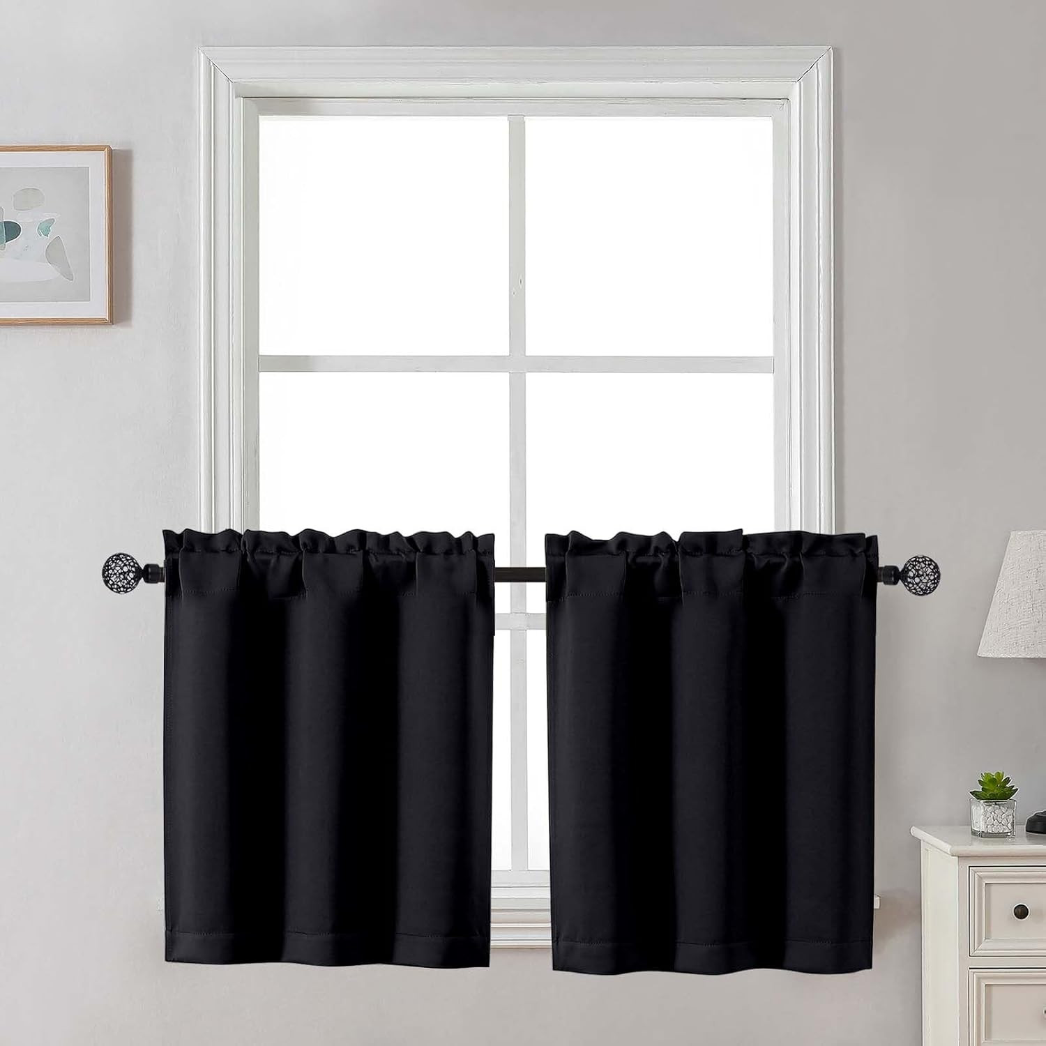 24 Inch Long Tier Curtains for Small Window, Short Blackout Kitchen Curtains ove