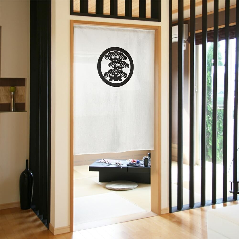 Japanese Noren Doorway Curtain Family Crest Matsu Pine Made in Japan 85x120cm