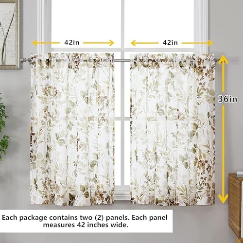 Crushed Sheer Curtains Tiers 36 Inch 42″W x 36″L (Pack of 2) Multi Color