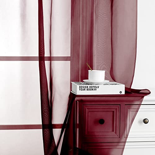 Rod Pocket Top Solid Voile Sheer Curtains for 42″W x 54″L (Pack of 2) Burgundy