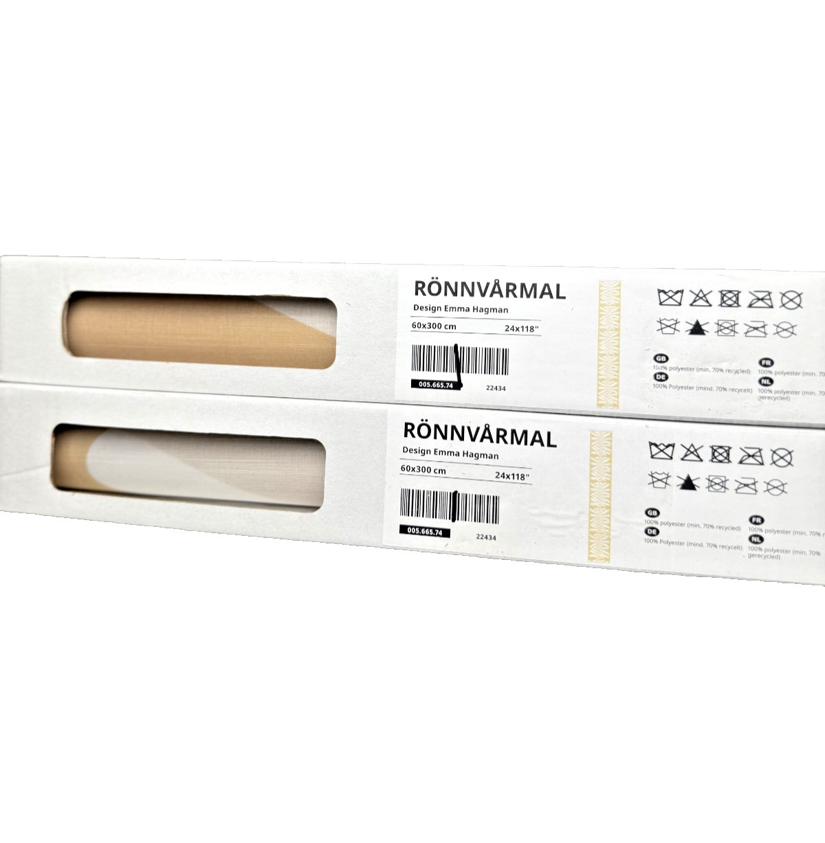 Set of 2 IKEA RÖNNVARMAL Panel Blinds 24×118″ Beige/White Leaves 005.665.74