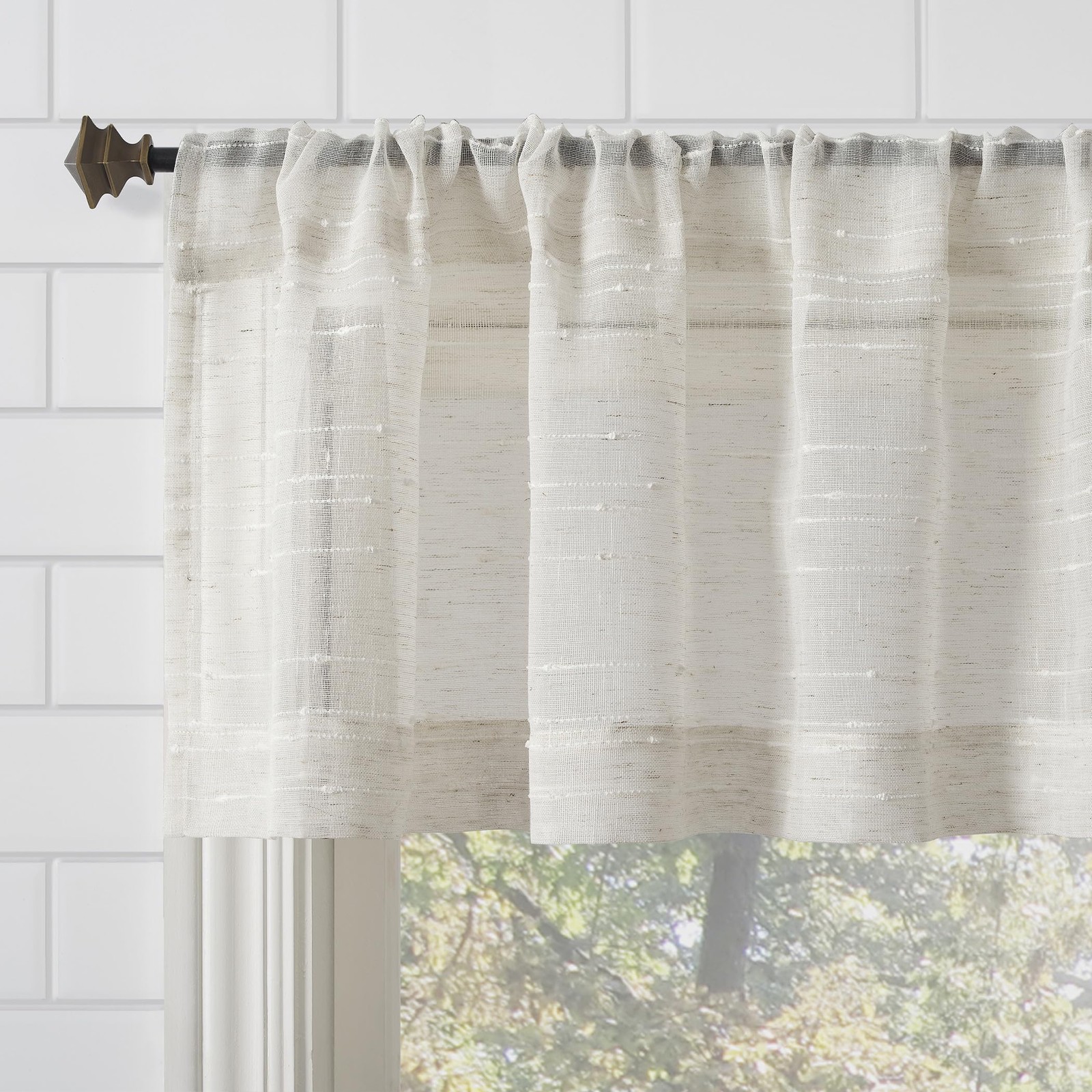 Clean Window Textured Slub Stripe 2-Pack Anti-Dust Allergy/Pet Friendly Sheer