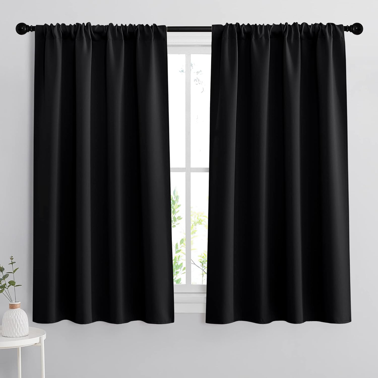 RYB HOME Bedroom Blackout Curtains 45 Inches Length – Black Curtains Light UV Bl
