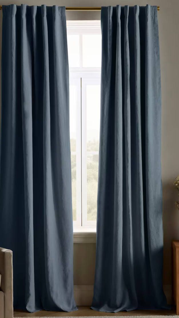 Quince European Linen True Blackout Curtain Panel 48×108 Chambray