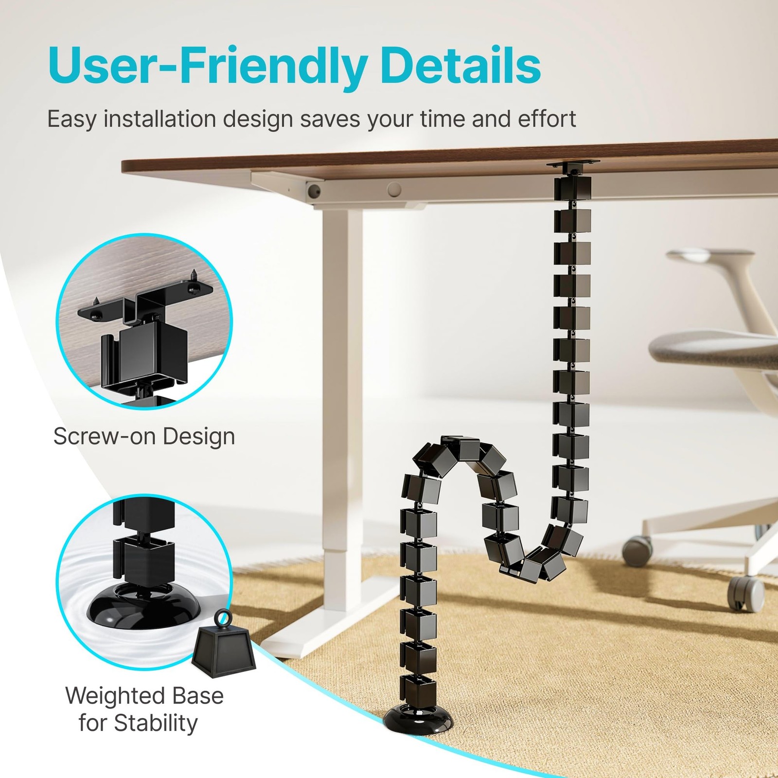 PEGZONE Under Desk Cable Management Spine, Flexible Cable Snake Organizer for…