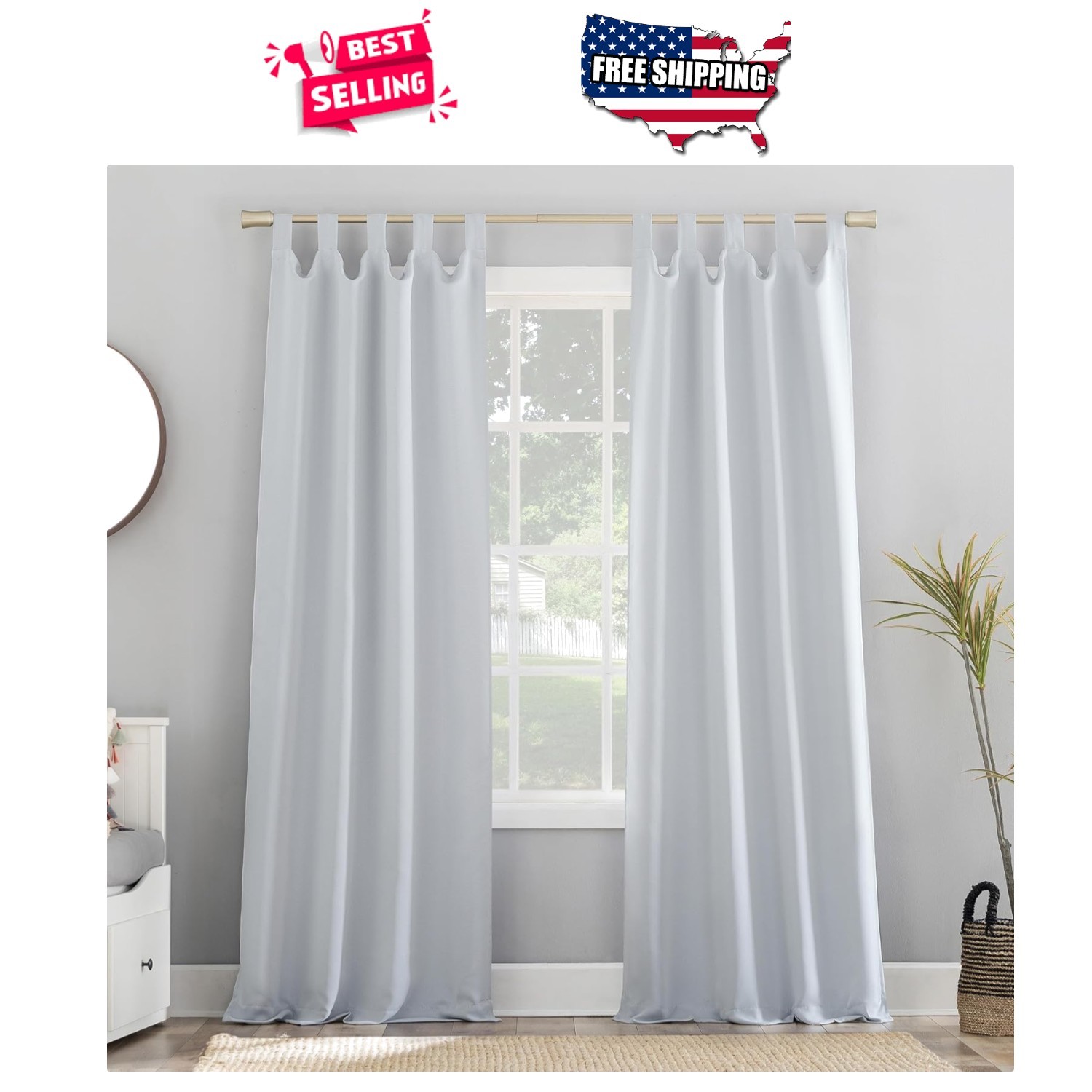 Blackout Curtain 40×84 Tab Top Oyster White Energy Saving UV Block Room Darken