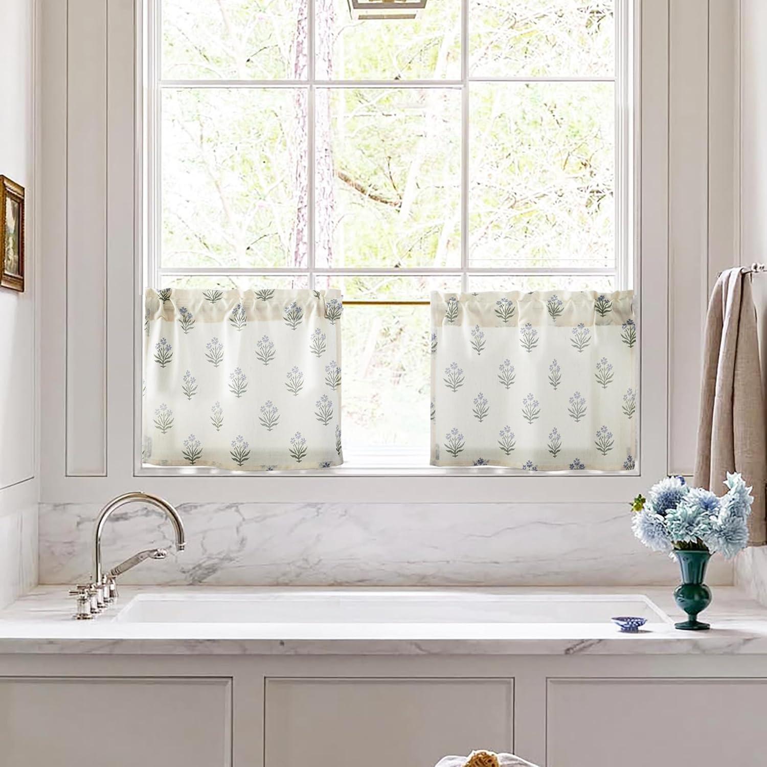 Small Window Curtains for Kitchen,Farmhouse Linen Sheer Floral Cafe Curtains 18