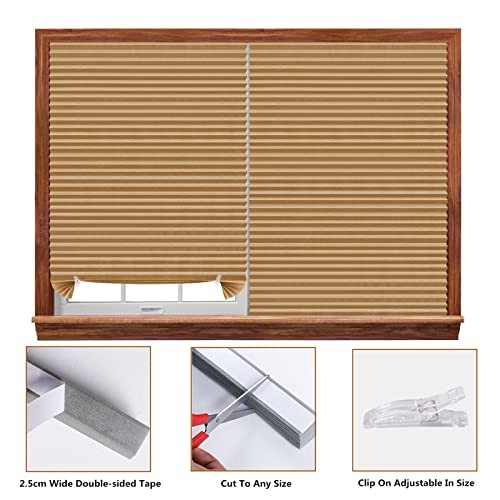Window Blinds Cordless No Drill Cut to Size Clip On 24″W x 59″H Brown – 1 Pack