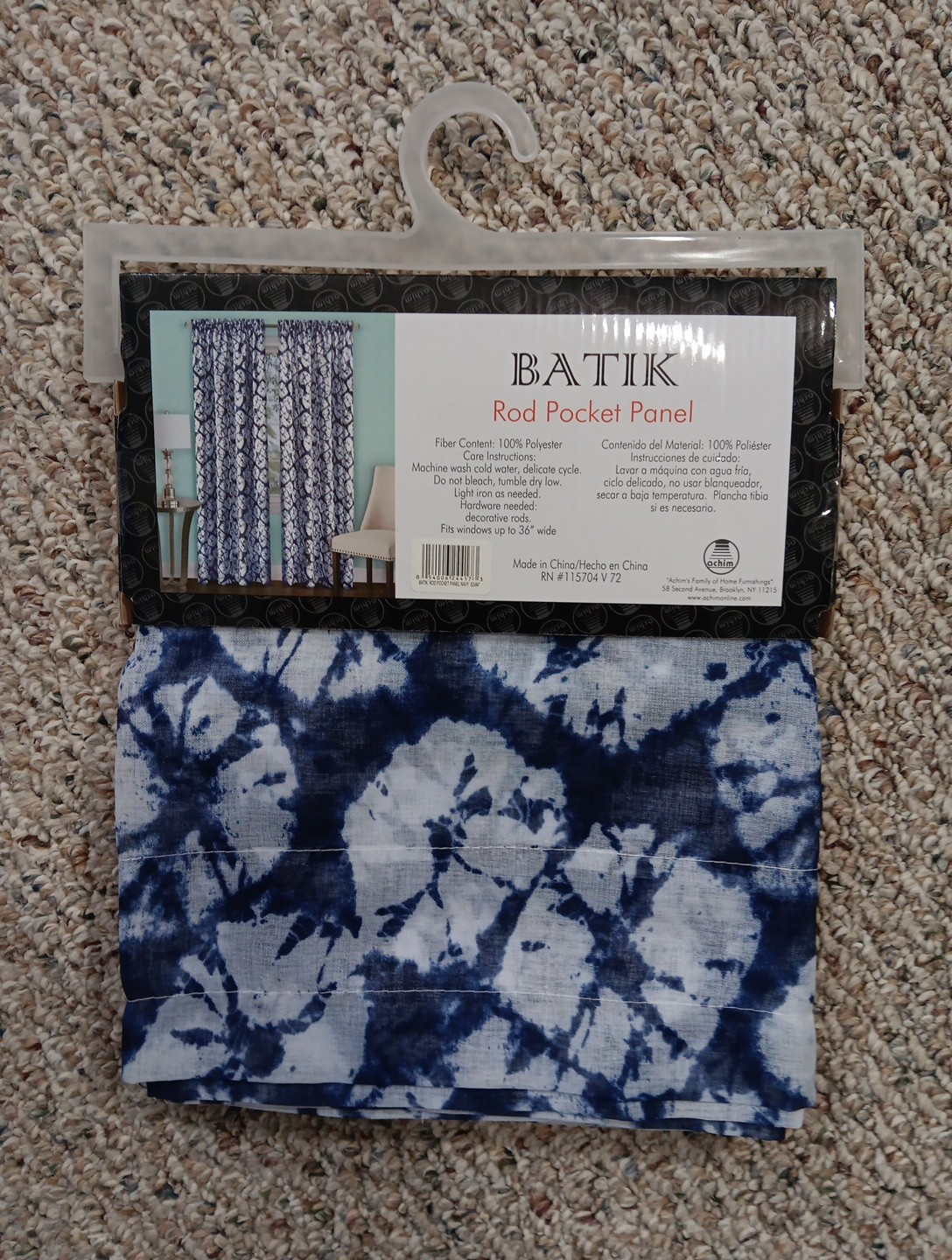 BATIK Rod Pocket Panel Curtain Panel – Blue & White, 52 x 84 in.