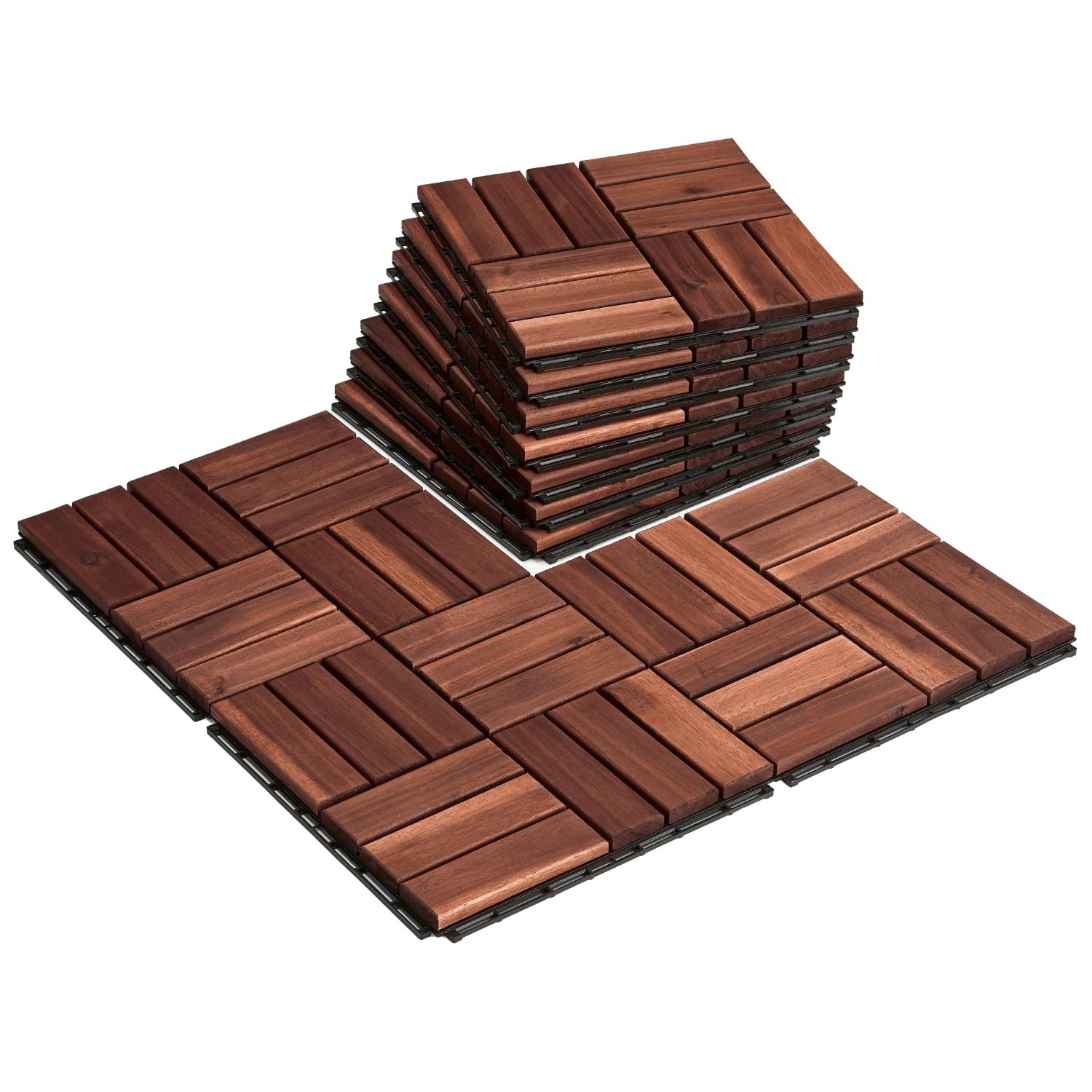 Interlocking Deck Tiles Waterproof Acacia Wood Set 10 12×12 Inches Brown Outdoor