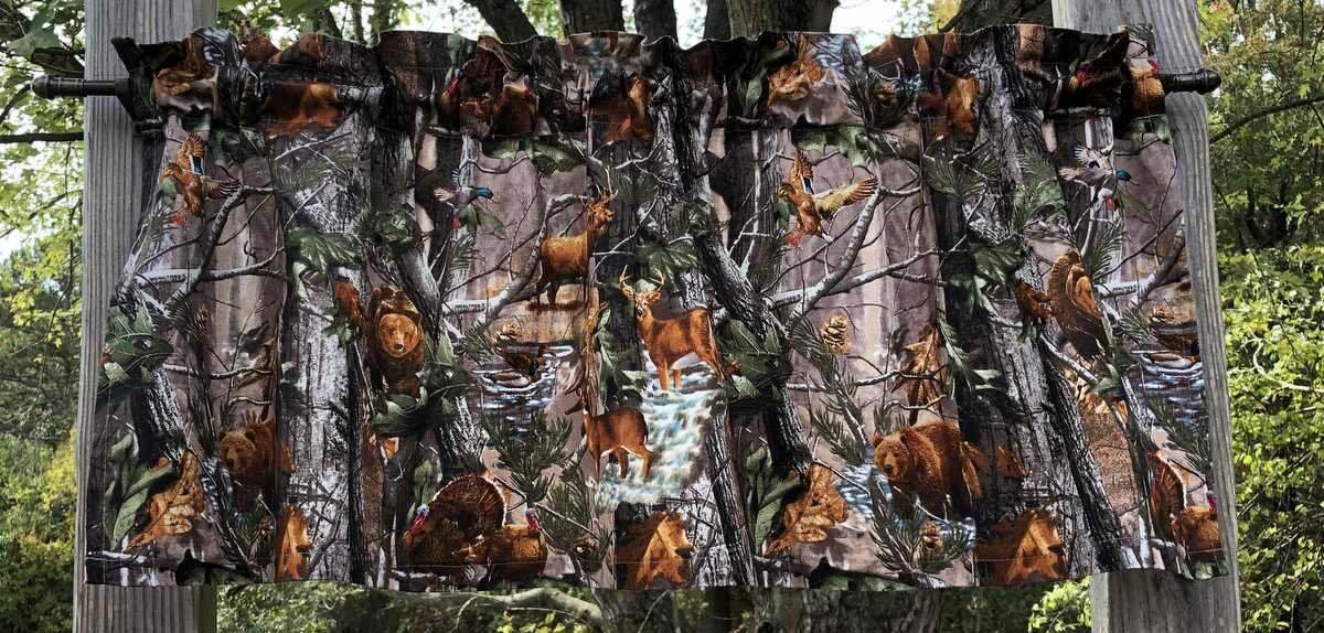 Bear Deer Woodland Animal Wildlife Camo Tree Camouflage Forest Curtain Valance