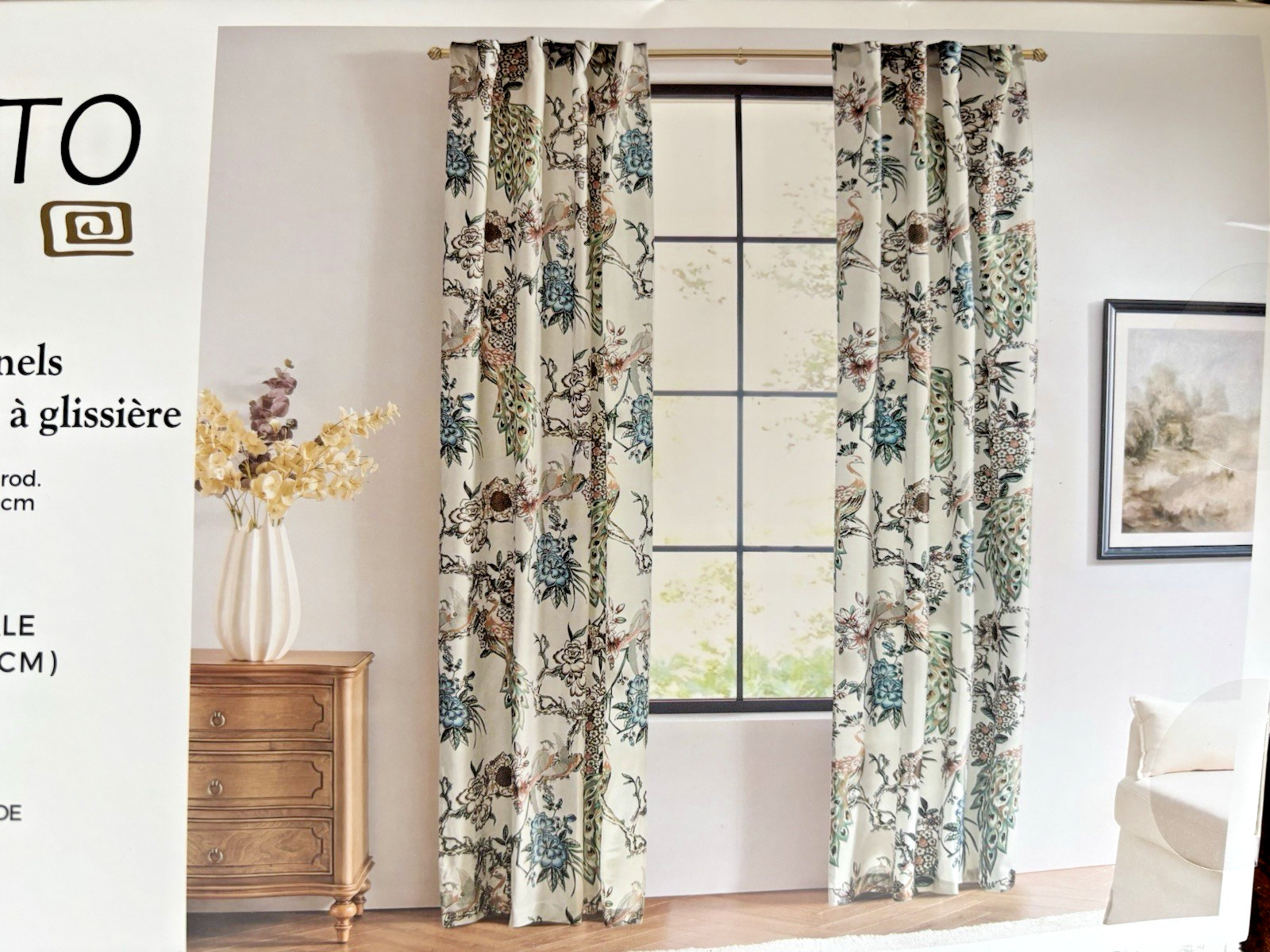 CALLISTO Window Curtains 2 Panels 38” X 84″ Peacock Birds Drapers Back Tab Blush