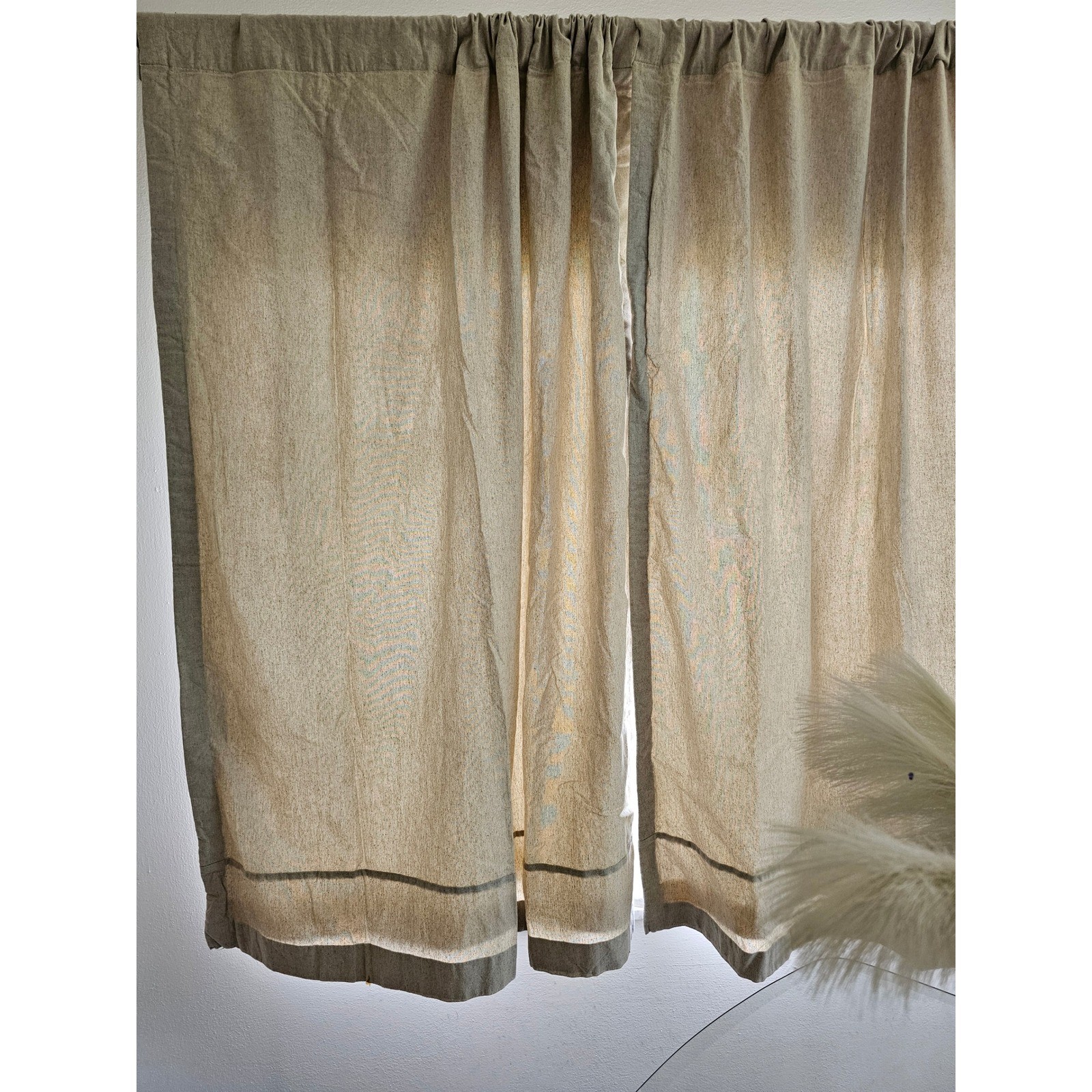 Beige Linen Blend Rod Pocket Curtain Panels Set of 2 Heavyweight Textured Drapes