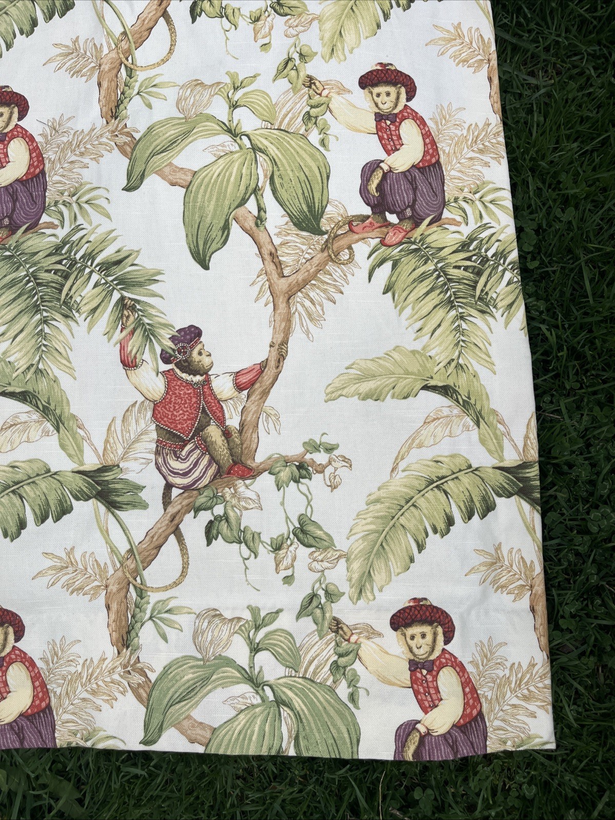 p kaufmann fabric Handmade Copacabana Monkey Toile Tropical Drapes 48”x 99”