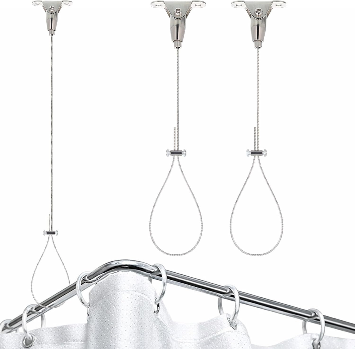 2Pcs Ceiling Mount Shower Curtain Rod Support Adjustable 60″ Closet Pole Bracket