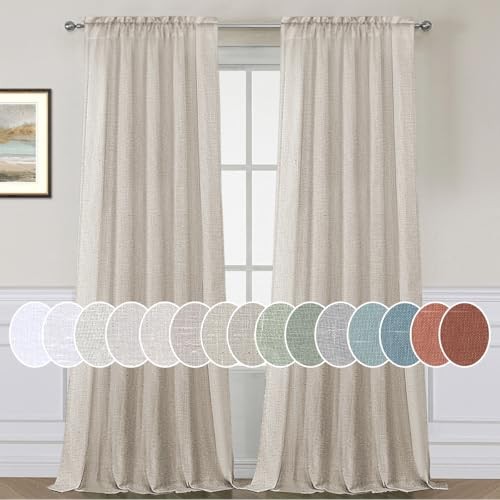 Flax Linen Curtains 84 Inch Length for Bedroom 52″W x 84″L (Pack of 2) Angora