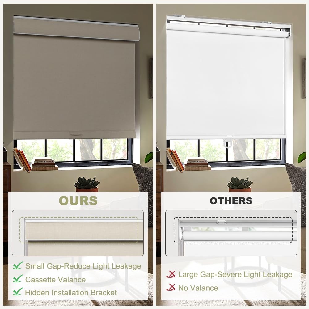 Blackout Roller Shades for Windows, Cordless, Roller Blinds, Linen Fabric Win…