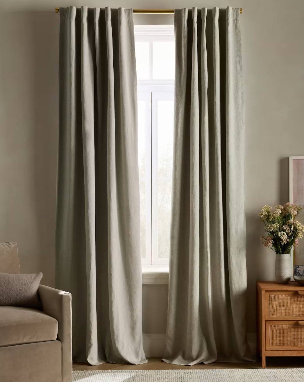 NWOT Quince European Linen Curtain Panel 48”x84″ 2 Sage Room Darkening MSRP$180