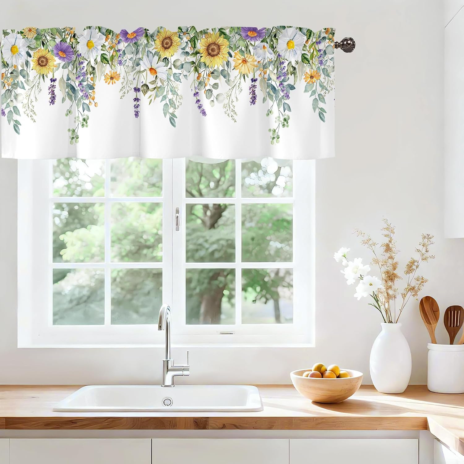 Spring Wildflower Flower Valances for Windows, Rod Pocket 42X12 in | Valance Cur