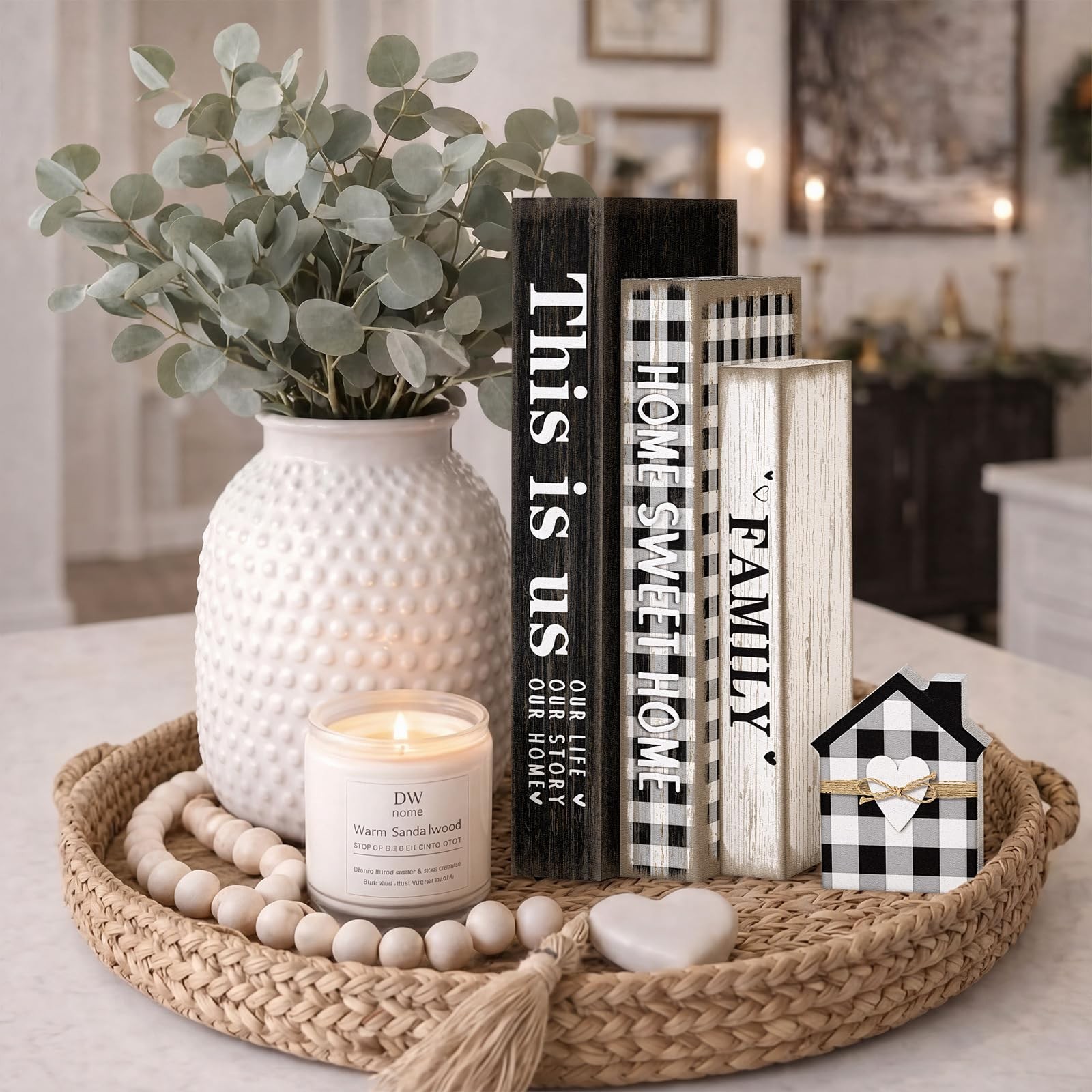 4 Pcs Home Sweet Tabletop Decor Set Black and White Farmhouse Wooden Signs Th…