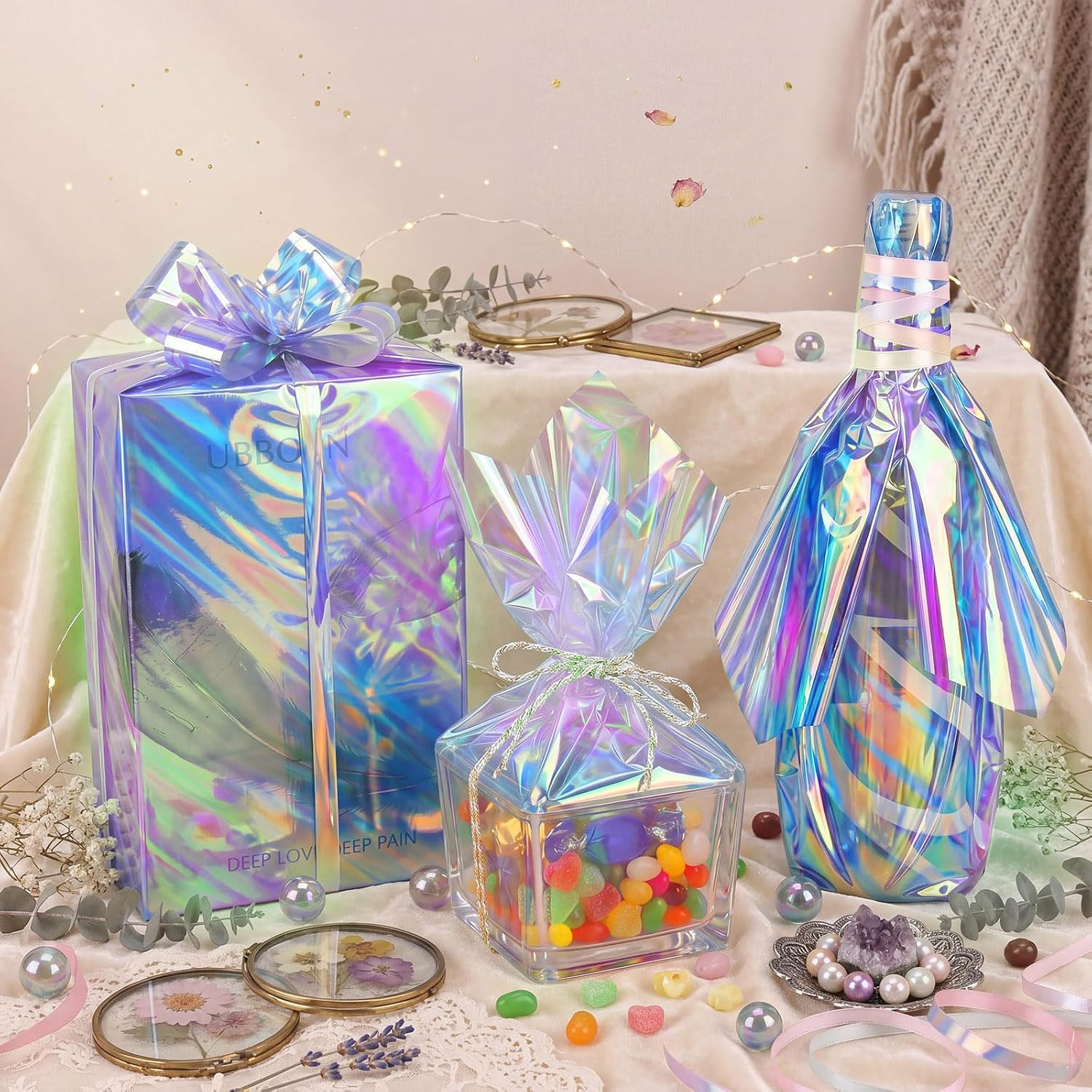 1 Sheet Iridescent Cellophane Wrap Roll Holographic Window Film 16 X 100 Inches