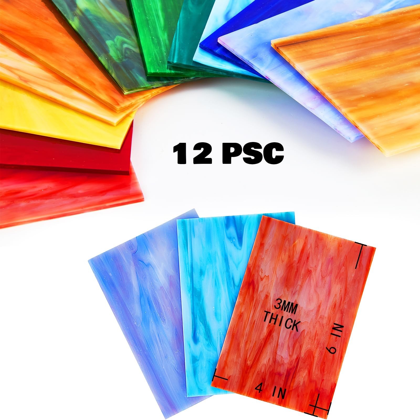 VARIART 12-Sheet Stained Glass Pack | 4×6 Inch Assorted Cathedral Art Glass f…
