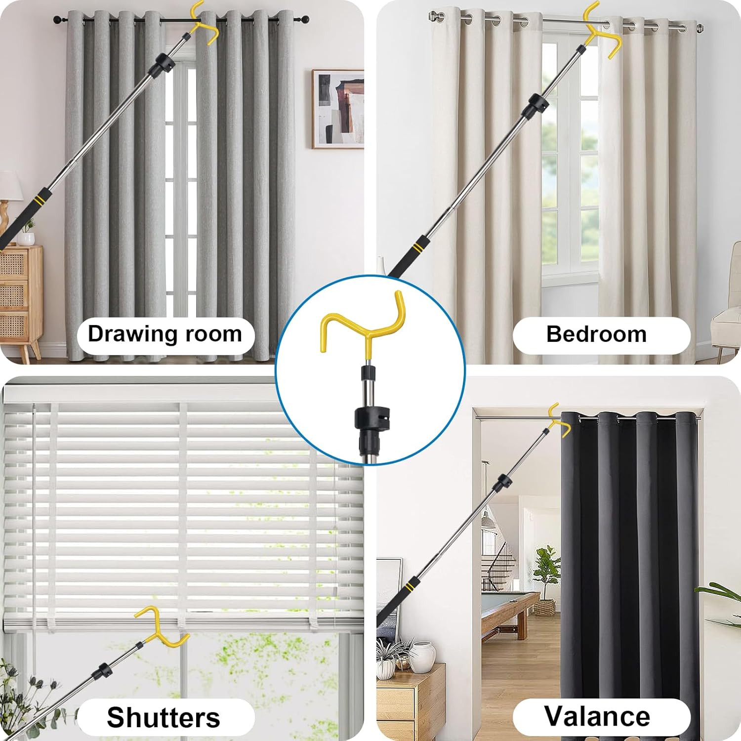 Drapery Pull Rod, Curtain Pull Rod for Curtains Drapes Telescopic Adjustable 36″