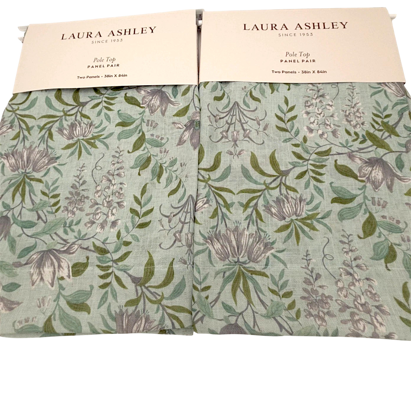 Laura Ashley Set 4 Mint Green Floral Fern Curtains 38×84 Cottage Botanical