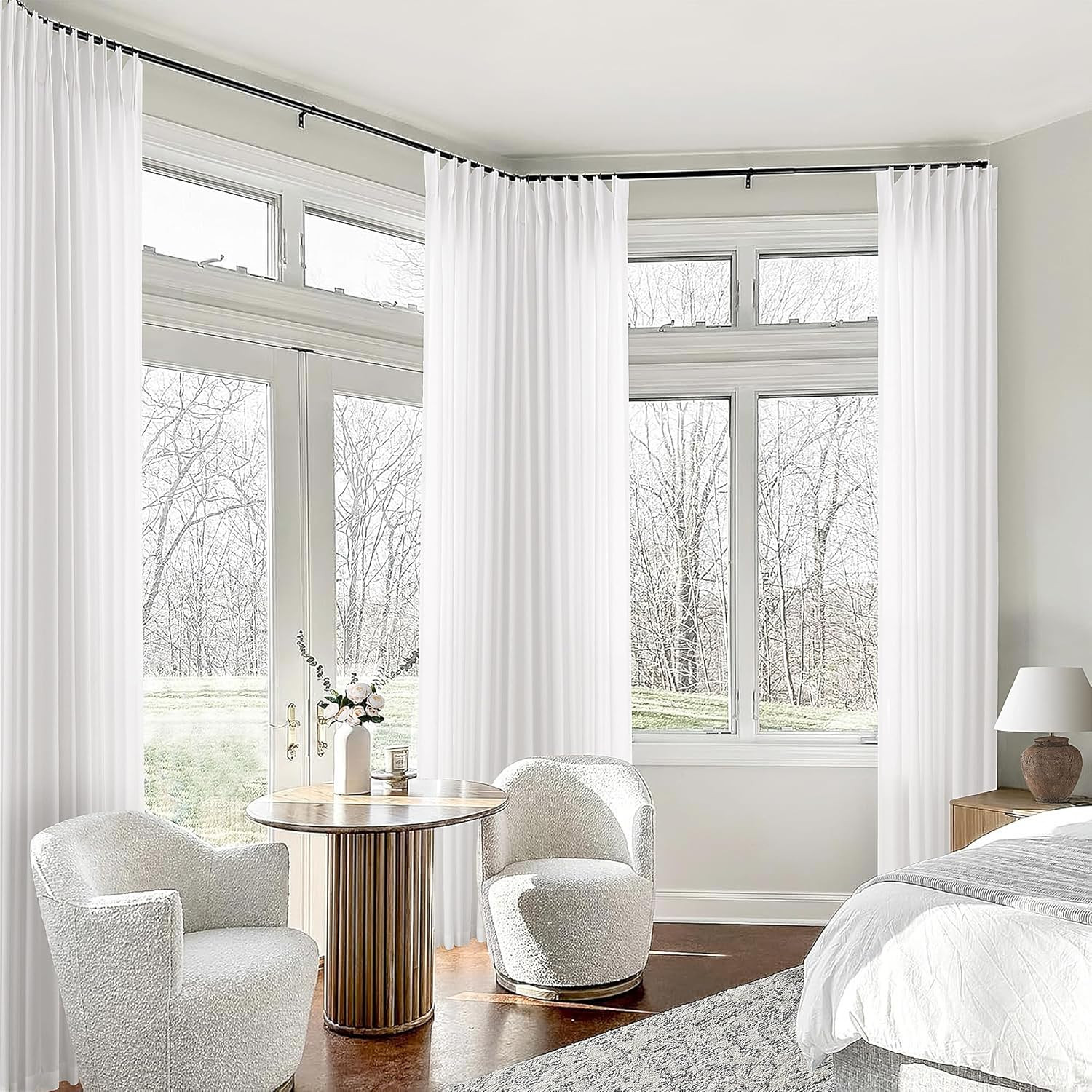 120″ Ivory Linen Curtains – Pinch Pleated Drape for Tall Windows