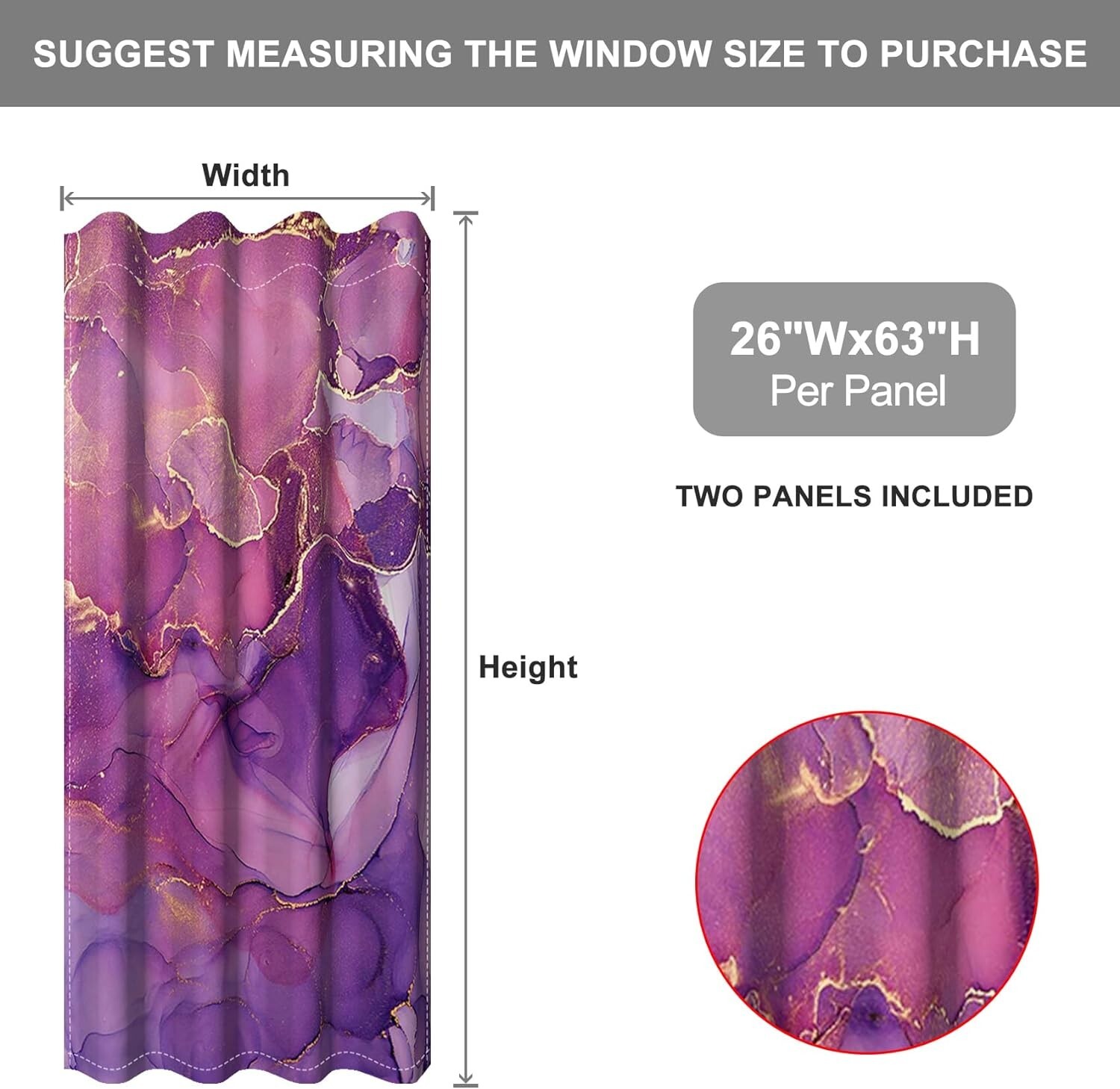 Dreamy Purple Abstract Gold Glitter Marble Darkening Dates Thermal 26Wx63H