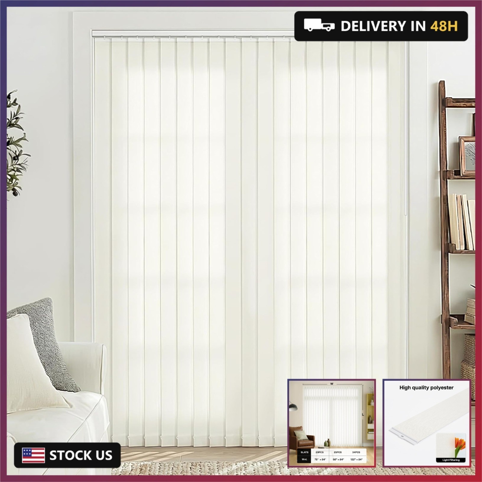 LazBlinds Vertical Blinds Replacement Slats, Light Filtering 25pcs | Fabric Slat