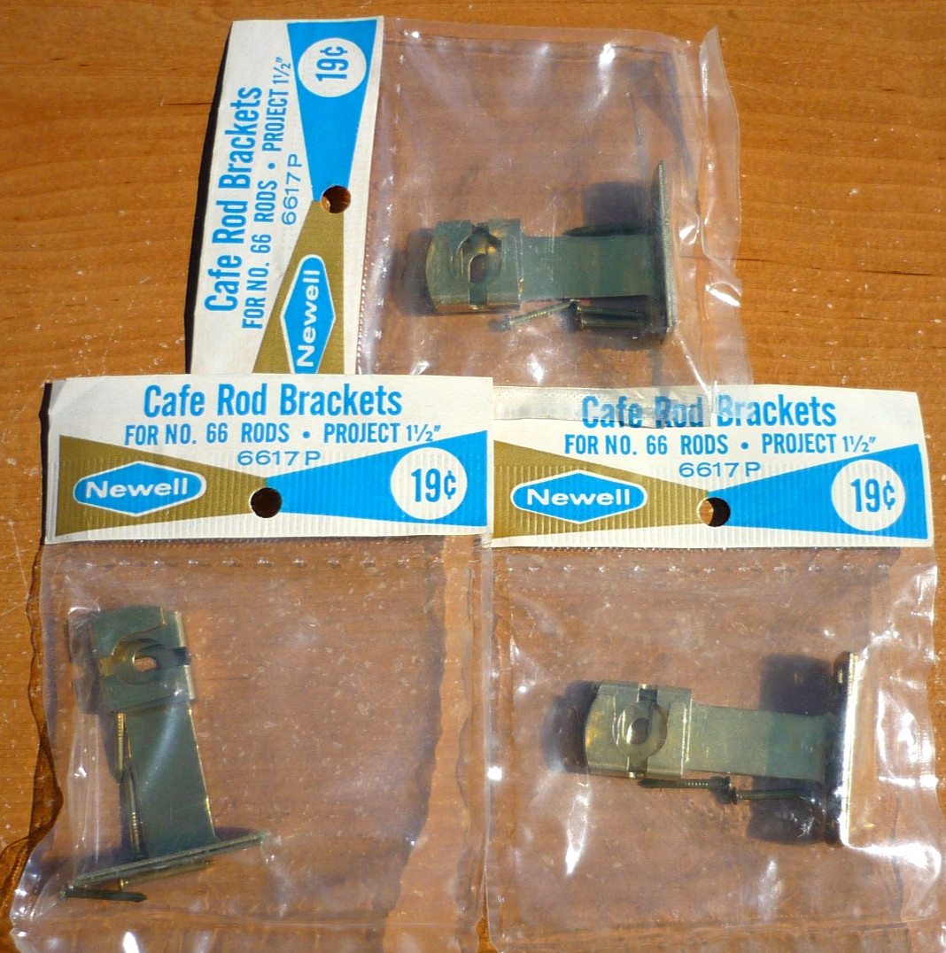 (3 PAIR) Brass Finish 1-1/2″ Outside Mount Slide In Style Sash Rod Cafe Brackets