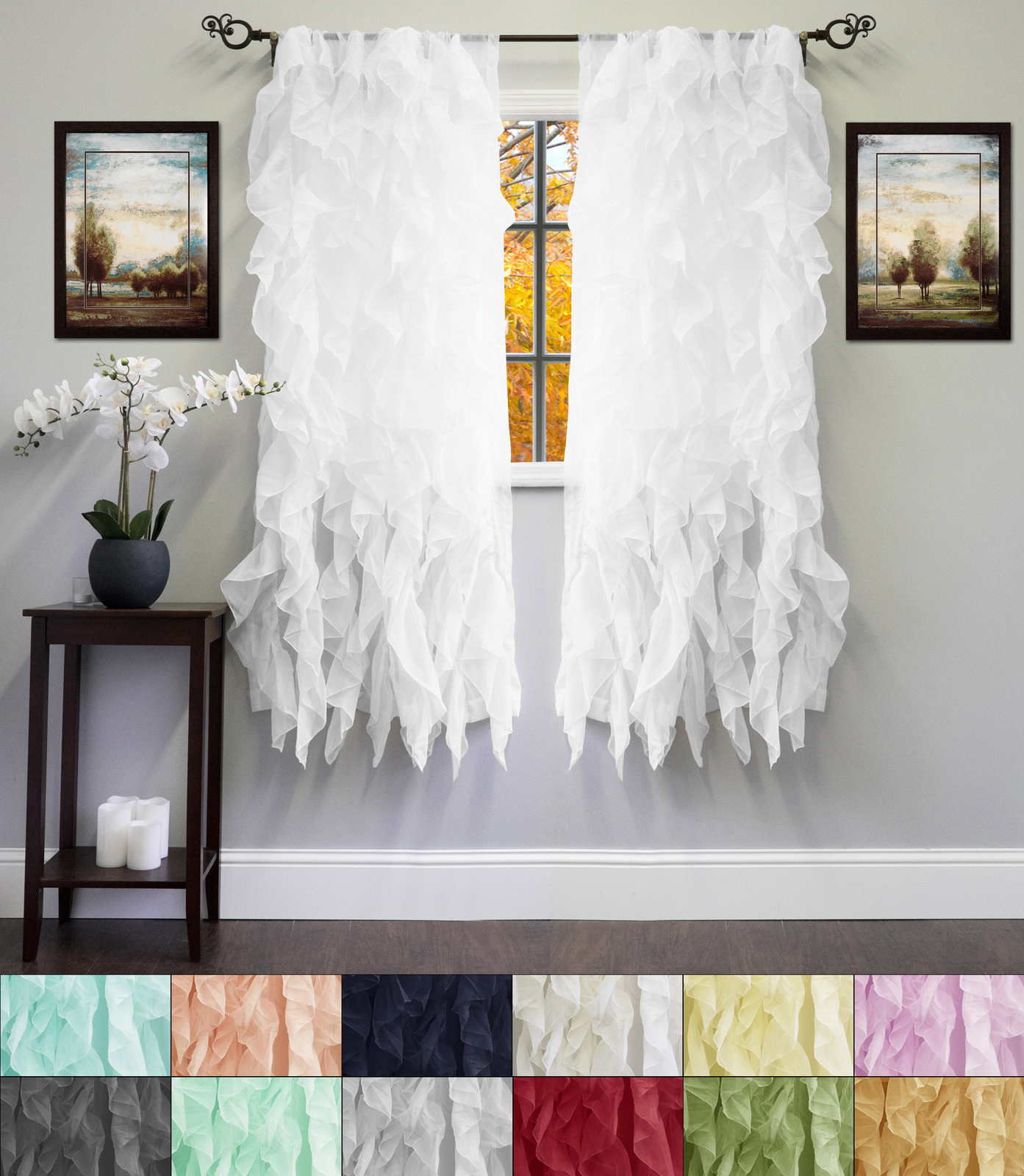 Chic Sheer Voile Vertical Ruffled Tier Window Curtain Single Panel 50″ x 63″