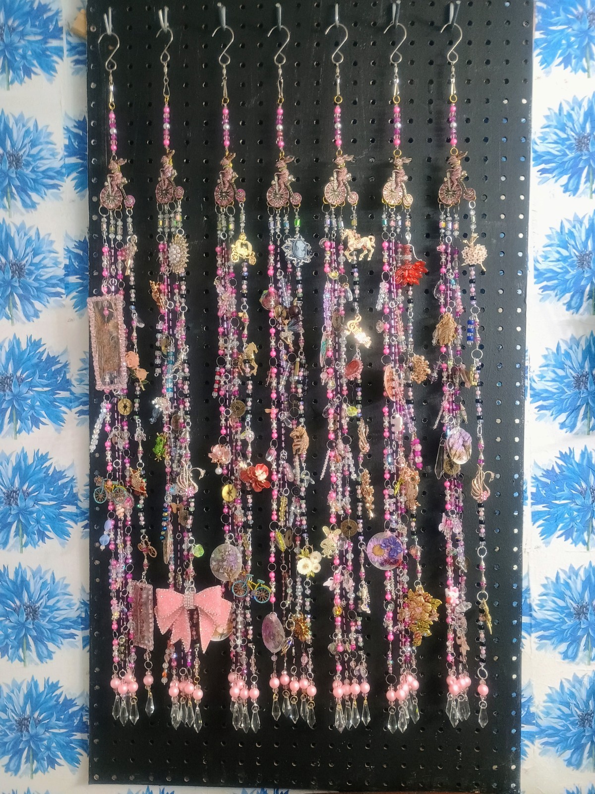 Bicycle Bunny Crystal Curtains With Charms, Set Of 7