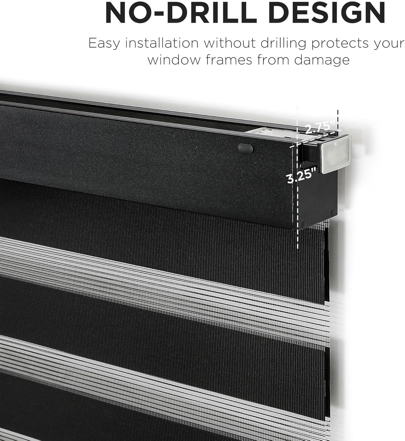 No Drill Zebra Blinds for Windows, Cordless Day & Night Dual Sheer Roller Shades