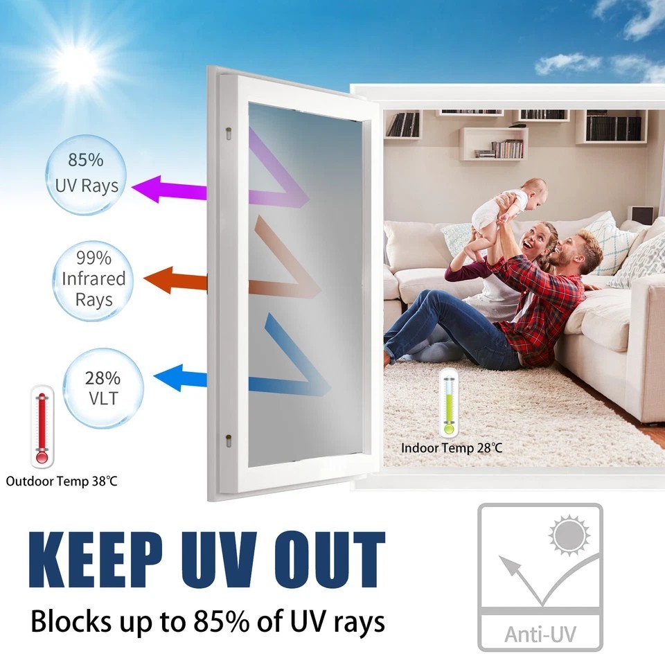 One Way Mirror Tint Window Film Privacy Protect UV Reflective Sun Block for Home