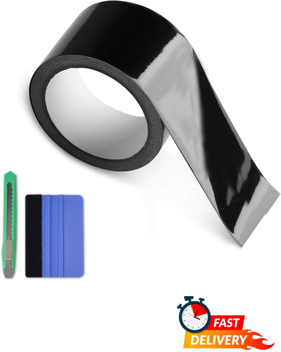 Vinyl Wrap Film 2in x 30ft Car Trim Chrome Delete Tape Kit Tools Gloss Black
