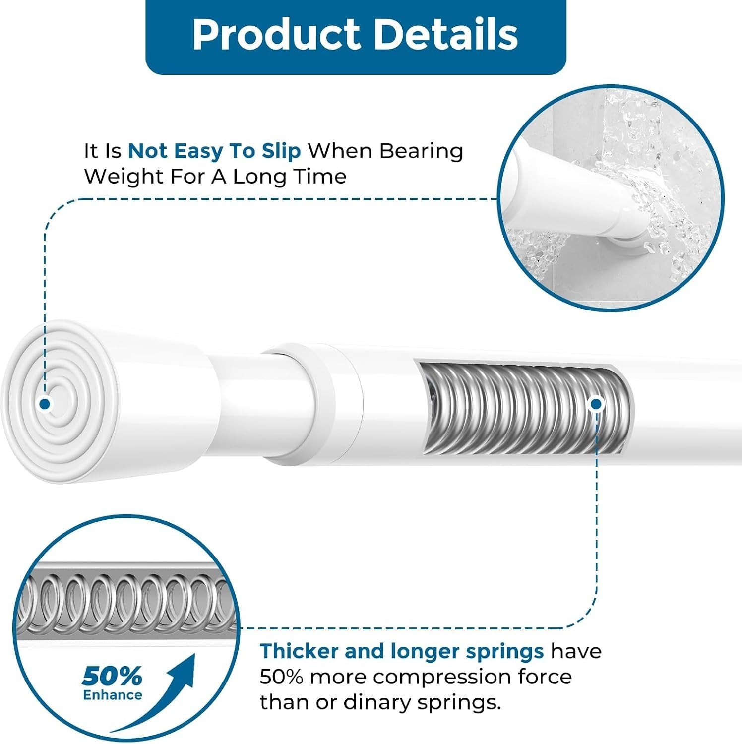 Versatile Spring Tension Rods 2Pcs Set – Adjustable 26-39 Inch, White Finish