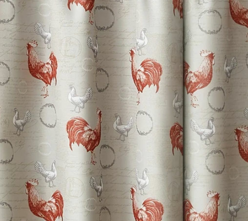 3 pc. Curtains Set: Valance (56″x14″) & 2 Tiers (28″x36″) ROOSTER & STAMPS, VC