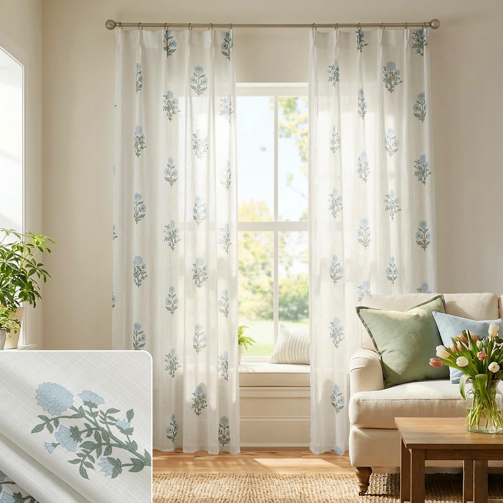 Lino Rosa Custom 102 Inch Long Floral Pinch Pleated Curtains High End Luxury