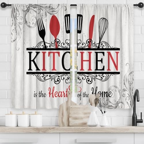 Rustic Country Farmhouse Kitchen Curtains 27.5″W x 39″L (Pack of 1) 04grey Red