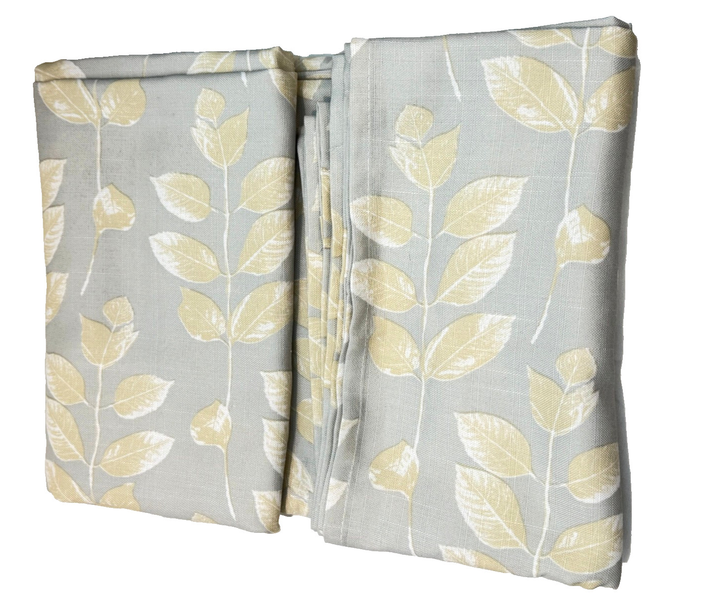 Laura Ashley Botanical Panels Silver-Gray Yellow Leaf Rod Pocket (2) 36″ x 84″