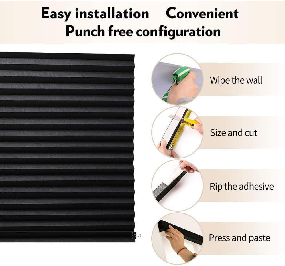 Black Blinds for Window, Cordless Window Blinds No Drill Blinds Blackout Mini Bl