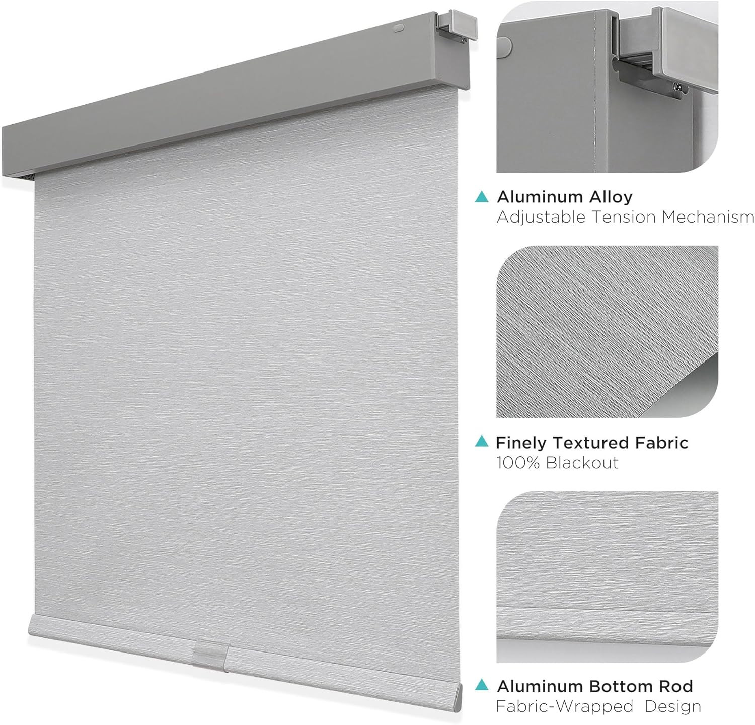 Cordless Blackout Roller Shades, UV Protection, Easy Install, Grey 33″x75