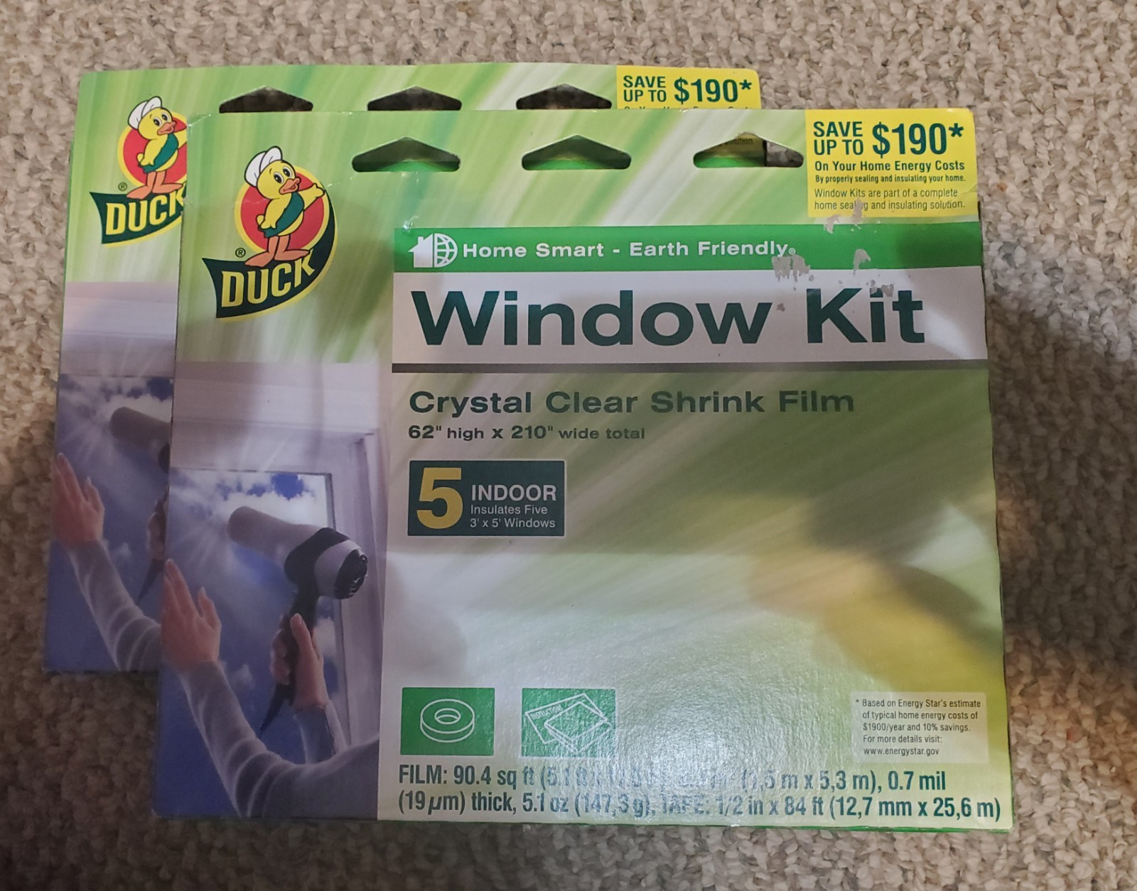(2) Two Duck Indoor 62 in x 210 in Shrink Film Window Insulation Kit – 5 Packs