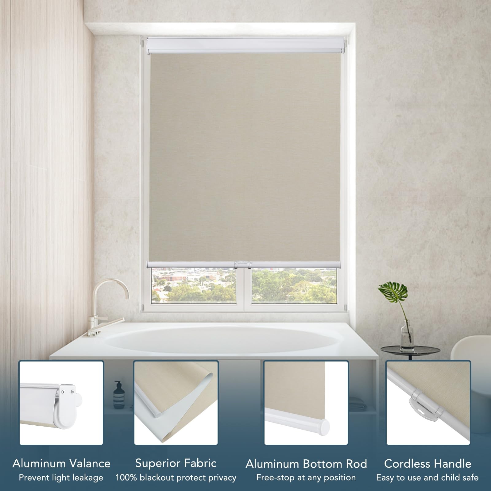 Roller Window Shades Free-Stop Cordless Blackout Blinds, Thermal Insulated Pu…
