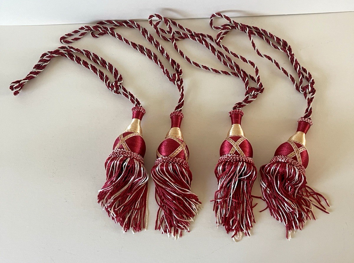 2 Pairs Curtain Braided Rope Tassels Tiebacks Tie Backs Red & Gold 15″