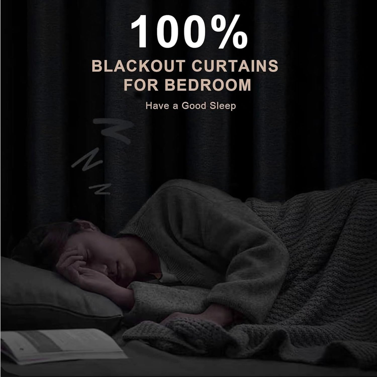 100% Blackout Curtains 84 Inches Length 2 Panels , Back Tab/Rod Pocket Linen Bla